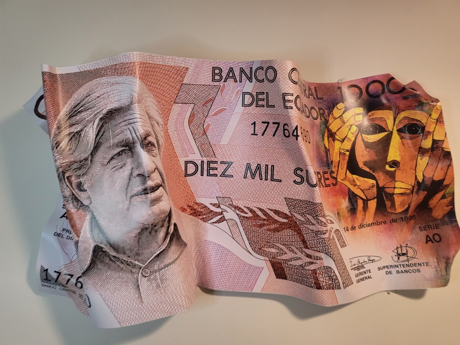 Oswaldo Guayasamín ten thousand sucres sculptural artwork
