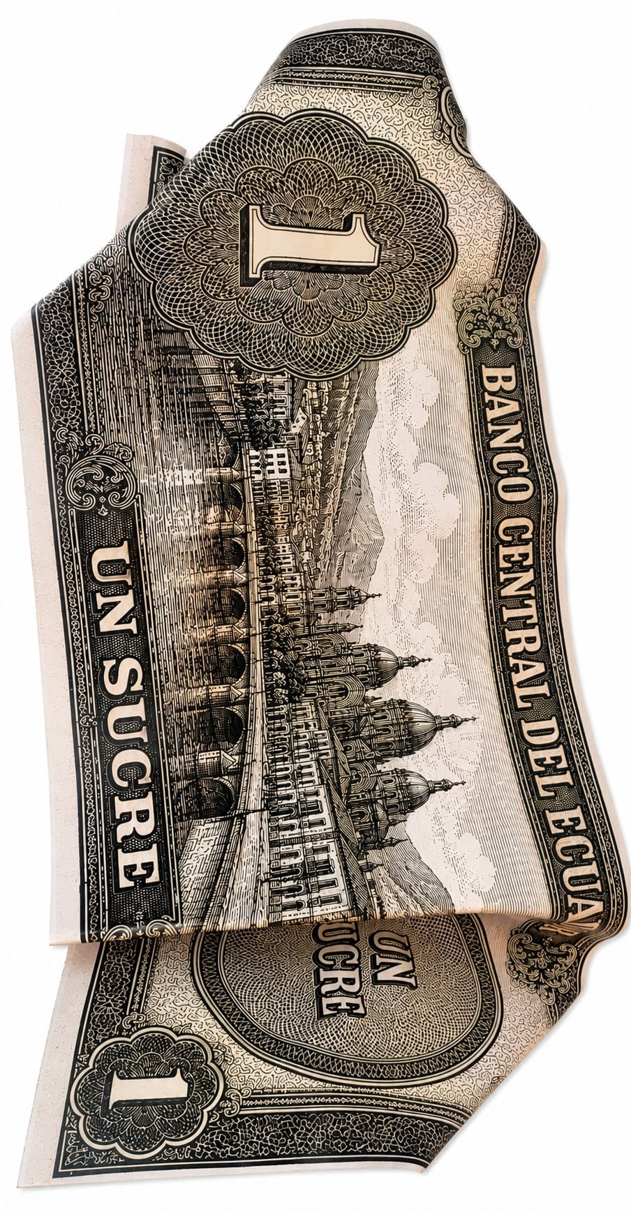 Reverse side of Julio Jaramillo one sucre sculptural artwork